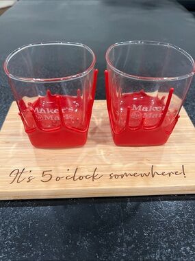 Maker’s Mark set of 2 Clear Glass with Red Wax Bottom Tumblers